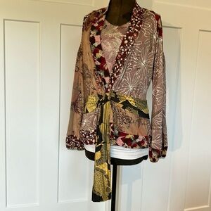 2 piece Tank top and belted over jacket “nothing matches” newspaper print fabric